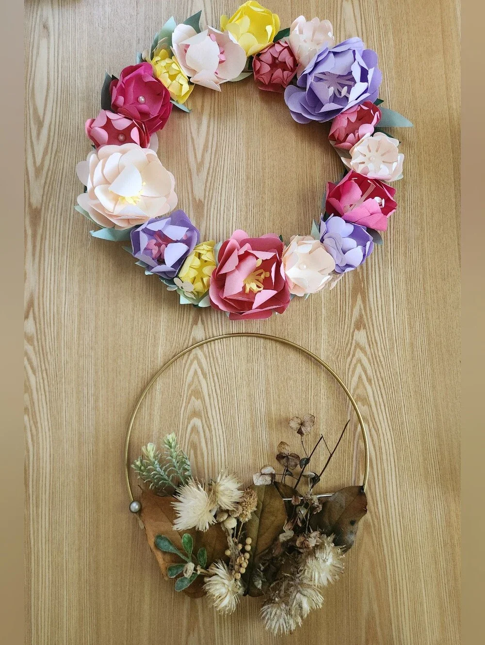 Lot Of 2 Homemade Floral Wreaths